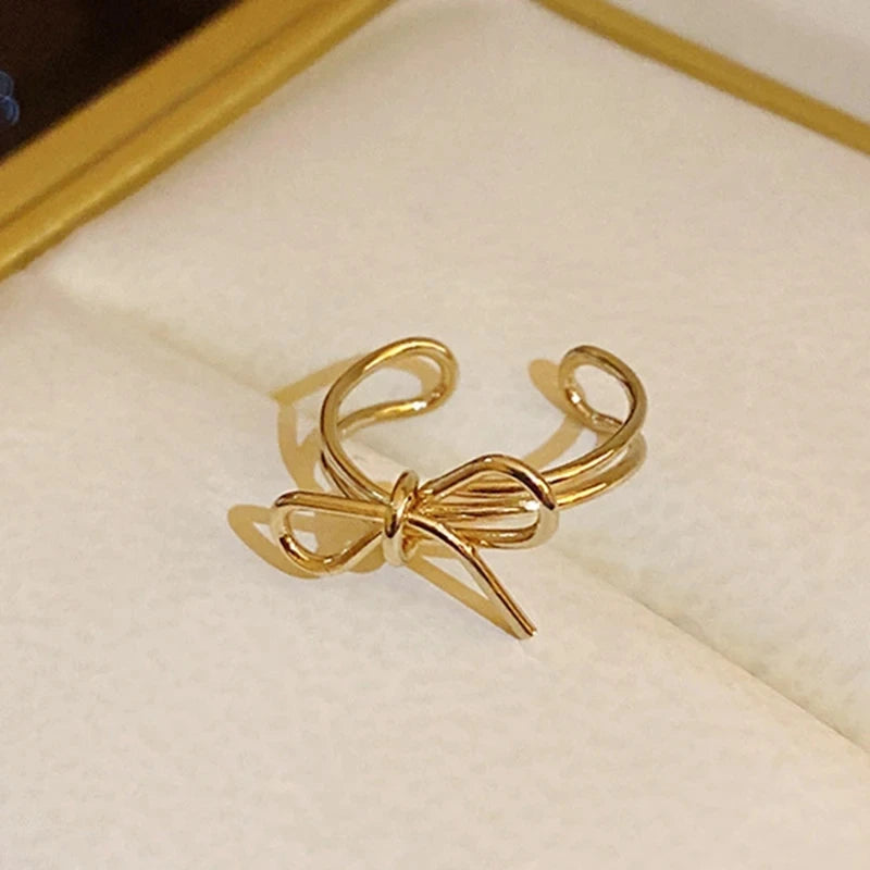 Minimalist Bowknots Cilp Earrings for Women Hollow Heart Star Sweet Personality Temperament Ear Cuffs Accessories Jewelry Gifts
