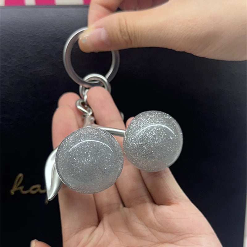 For Handbag Shoulder Bags Shining Silver Crystal Cherry Pendant Women's Purse Keychain Bag Charm Hanging Accessories