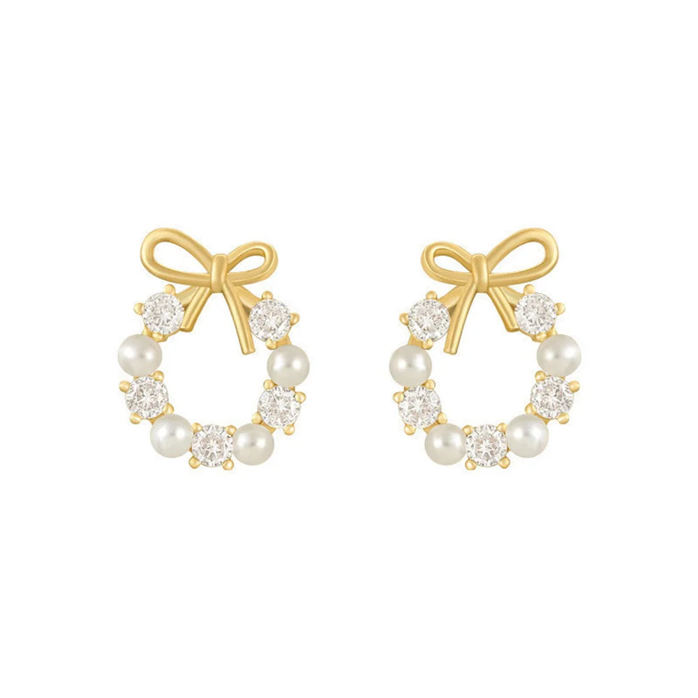 Simple Bow Garland Earrings Acrylic Crystal Pearl Earrings For Women Trendy Party Jewelry Earrings Accessories Gifts