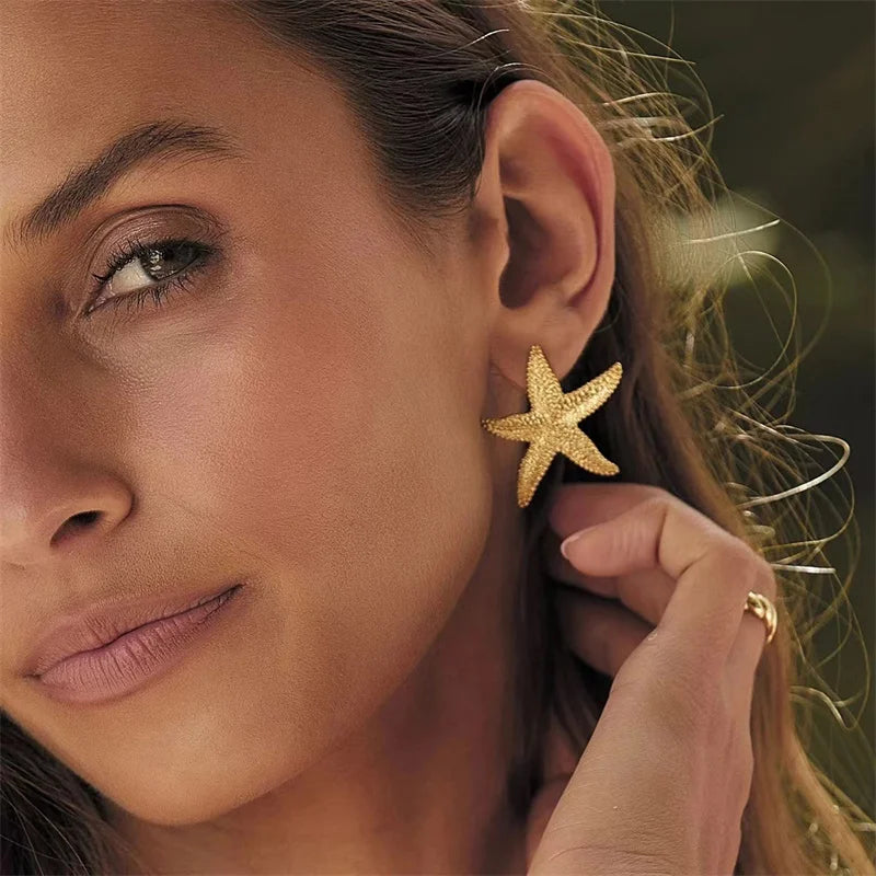Fashion Exaggeration Summer New Golden Starfish Earrings for Woman Holiday Party Bohemian Jewelry Accessories for Women Gifts