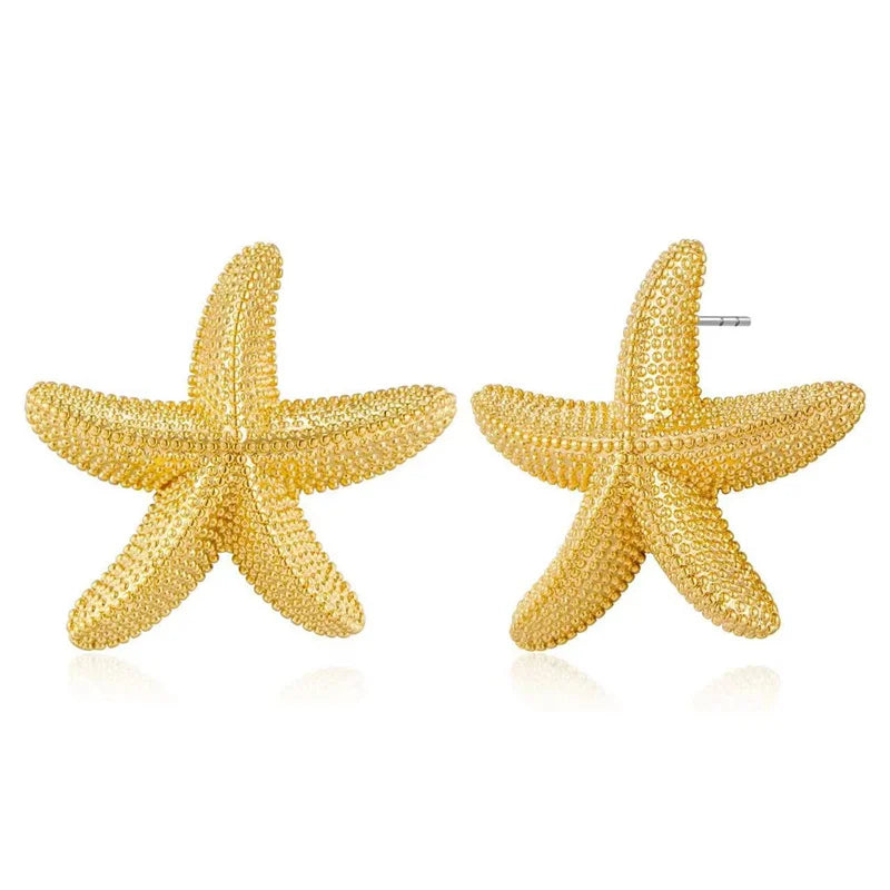 Fashion Exaggeration Summer New Golden Starfish Earrings for Woman Holiday Party Bohemian Jewelry Accessories for Women Gifts