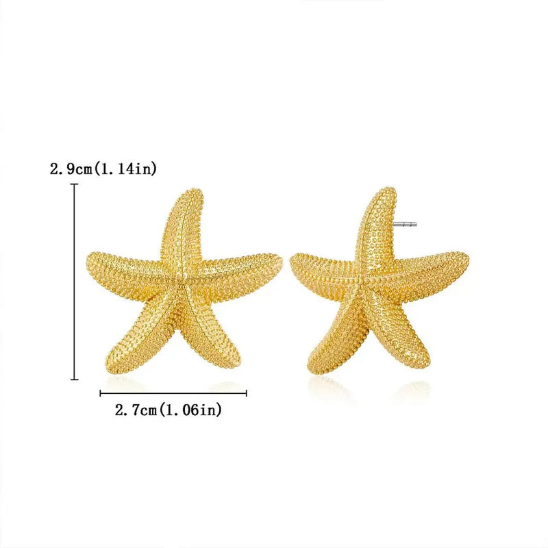 Fashion Exaggeration Summer New Golden Starfish Earrings for Woman Holiday Party Bohemian Jewelry Accessories for Women Gifts