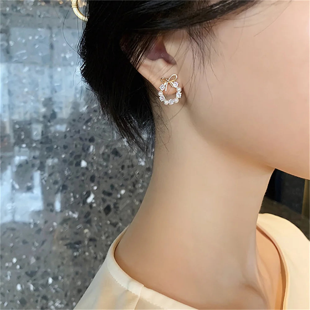 Simple Bow Garland Earrings Acrylic Crystal Pearl Earrings For Women Trendy Party Jewelry Earrings Accessories Gifts