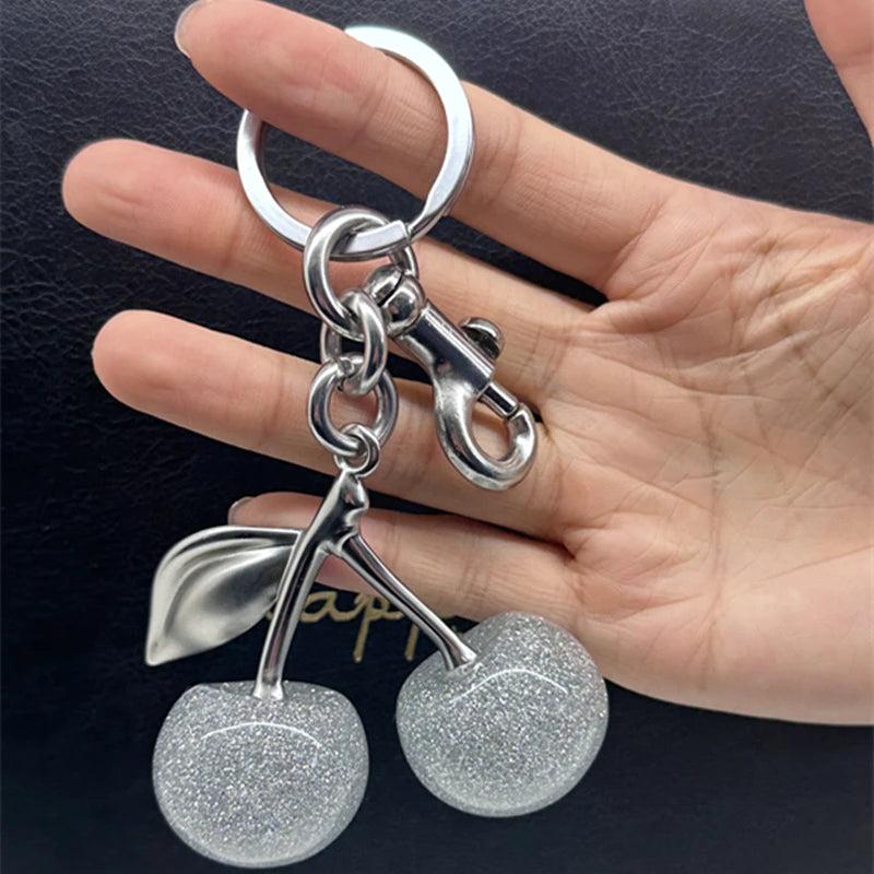 For Handbag Shoulder Bags Shining Silver Crystal Cherry Pendant Women's Purse Keychain Bag Charm Hanging Accessories