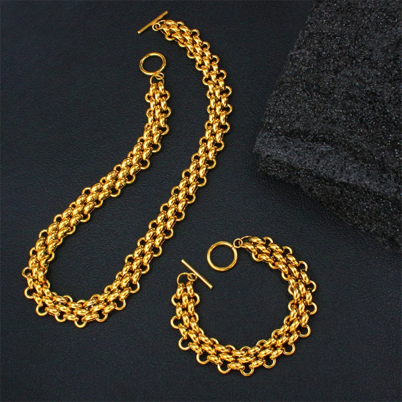 316L Stainless Steel 2025 New High-end Trendy Jewelry 18K Gold-plated Cool Charm Watch Strap Chain Necklaces Bracelets For Women