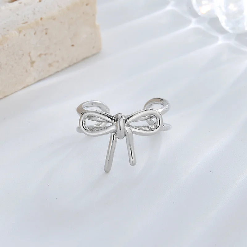 Minimalist Bowknots Cilp Earrings for Women Hollow Heart Star Sweet Personality Temperament Ear Cuffs Accessories Jewelry Gifts
