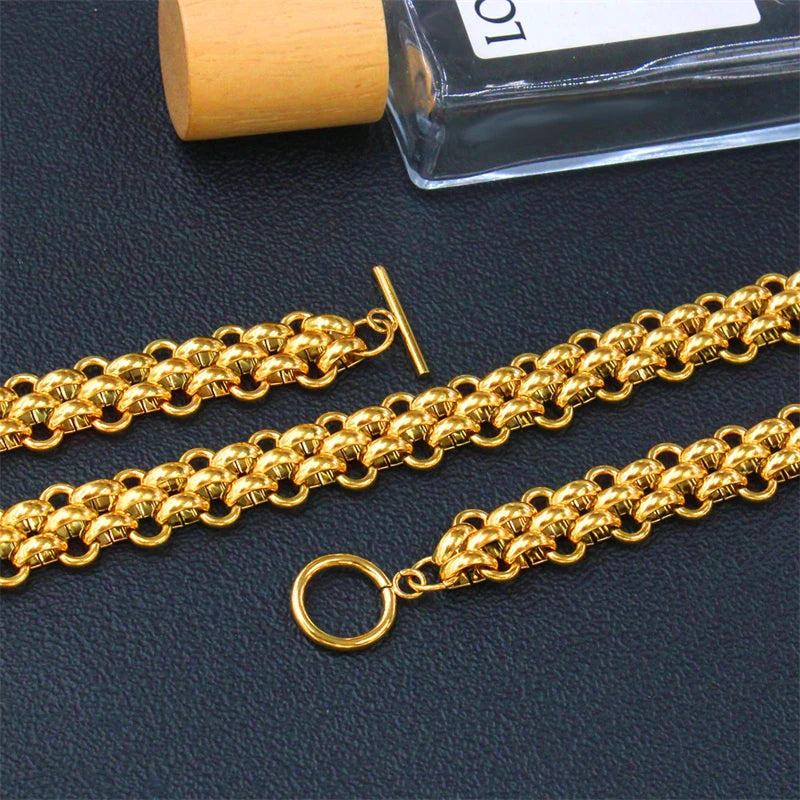316L Stainless Steel 2025 New High-end Trendy Jewelry 18K Gold-plated Cool Charm Watch Strap Chain Necklaces Bracelets For Women