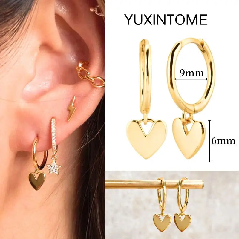 925 Sterling Silver Needle Vintage Square Round Pendant Earrings For Women Crystal Shell Geometric Earrings Fashion Jewelry