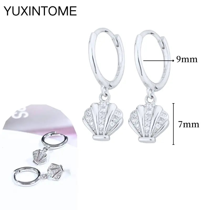 925 Sterling Silver Needle Vintage Square Round Pendant Earrings For Women Crystal Shell Geometric Earrings Fashion Jewelry