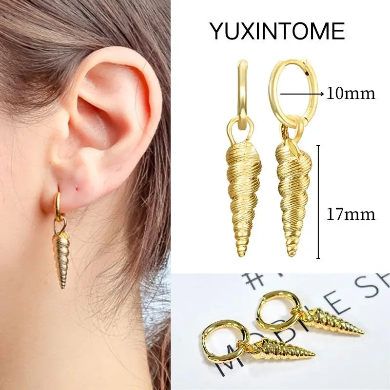 925 Sterling Silver Needle Vintage Square Round Pendant Earrings For Women Crystal Shell Geometric Earrings Fashion Jewelry
