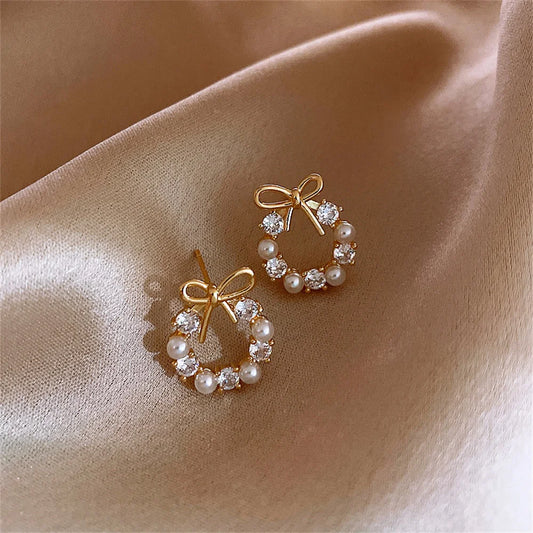 Simple Bow Garland Earrings Acrylic Crystal Pearl Earrings For Women Trendy Party Jewelry Earrings Accessories Gifts
