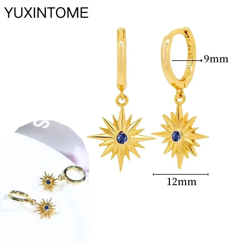 925 Sterling Silver Needle Vintage Square Round Pendant Earrings For Women Crystal Shell Geometric Earrings Fashion Jewelry