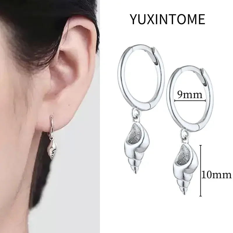 925 Sterling Silver Needle Vintage Square Round Pendant Earrings For Women Crystal Shell Geometric Earrings Fashion Jewelry