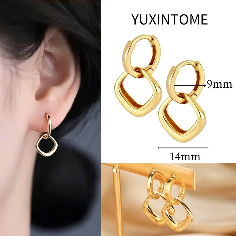 925 Sterling Silver Needle Vintage Square Round Pendant Earrings For Women Crystal Shell Geometric Earrings Fashion Jewelry