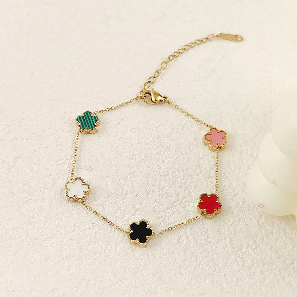 New five-leaf clover white shell pendant, high-quality waterproof metal 18K women's bracelet, wedding party jewelry