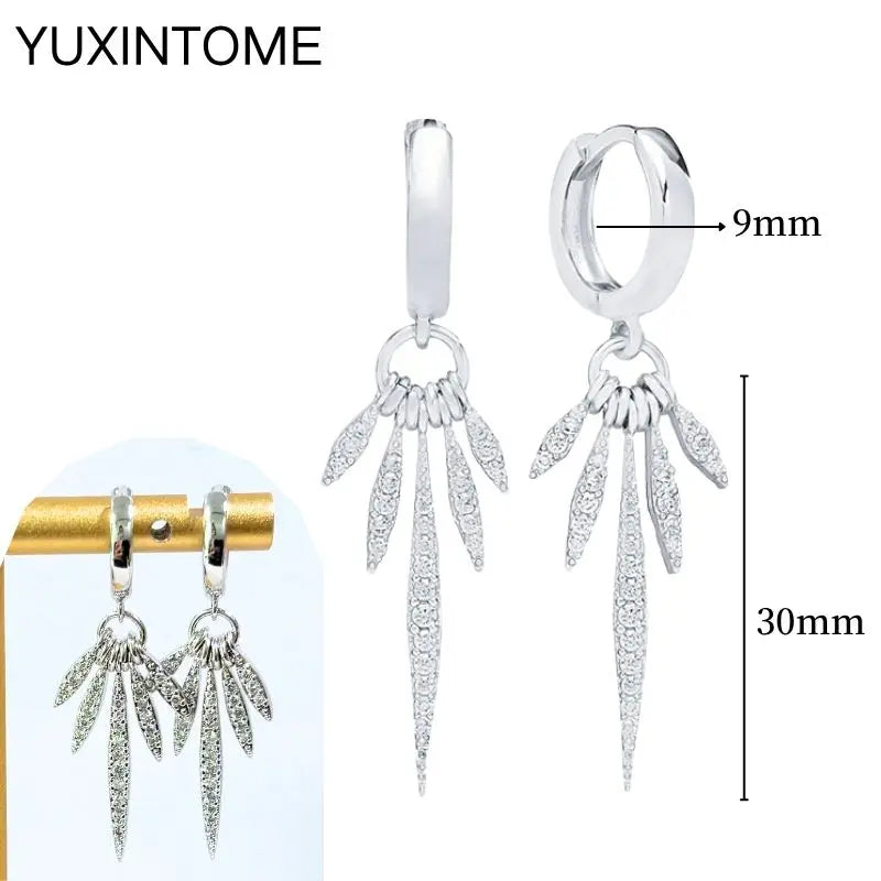 925 Sterling Silver Needle Vintage Square Round Pendant Earrings For Women Crystal Shell Geometric Earrings Fashion Jewelry