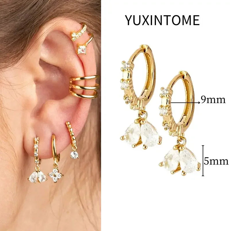 925 Sterling Silver Needle Vintage Square Round Pendant Earrings For Women Crystal Shell Geometric Earrings Fashion Jewelry