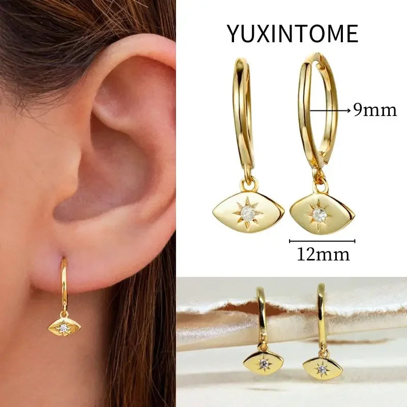925 Sterling Silver Needle Vintage Square Round Pendant Earrings For Women Crystal Shell Geometric Earrings Fashion Jewelry