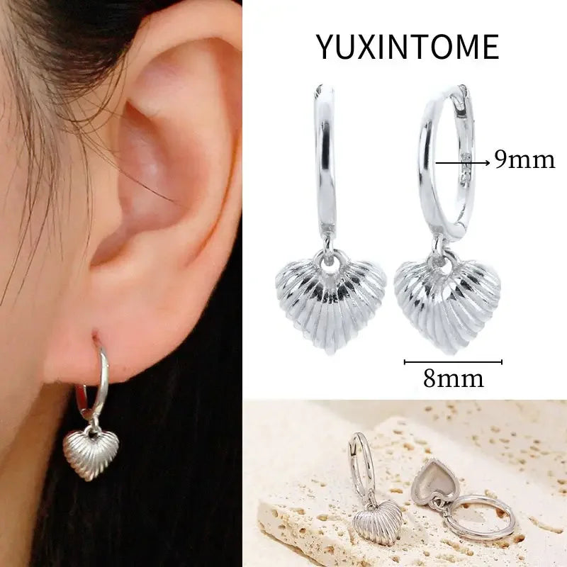 925 Sterling Silver Needle Vintage Square Round Pendant Earrings For Women Crystal Shell Geometric Earrings Fashion Jewelry