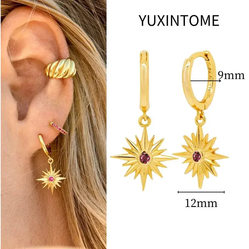 925 Sterling Silver Needle Vintage Square Round Pendant Earrings For Women Crystal Shell Geometric Earrings Fashion Jewelry