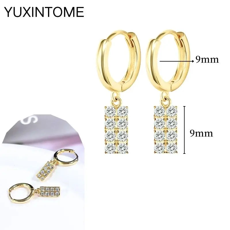 925 Sterling Silver Needle Vintage Square Round Pendant Earrings For Women Crystal Shell Geometric Earrings Fashion Jewelry