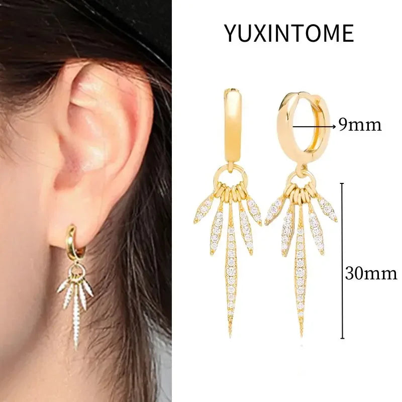 925 Sterling Silver Needle Vintage Square Round Pendant Earrings For Women Crystal Shell Geometric Earrings Fashion Jewelry