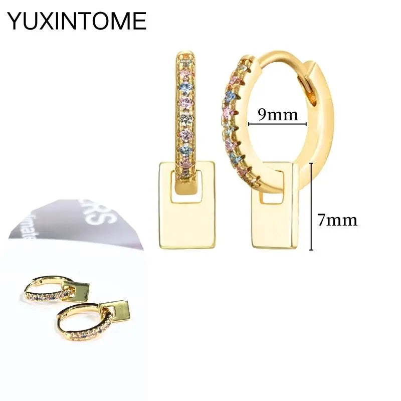 925 Sterling Silver Needle Vintage Square Round Pendant Earrings For Women Crystal Shell Geometric Earrings Fashion Jewelry