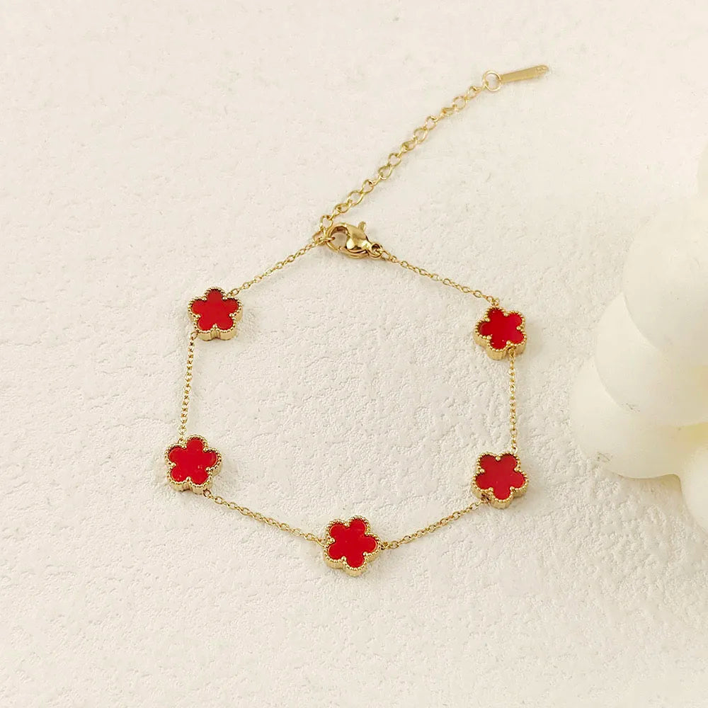 New five-leaf clover white shell pendant, high-quality waterproof metal 18K women's bracelet, wedding party jewelry