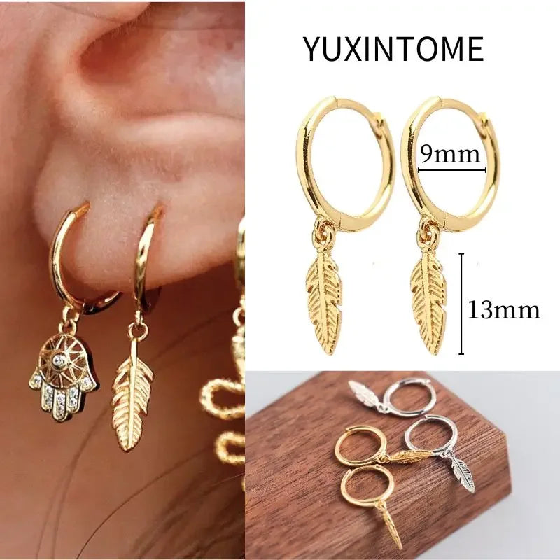 925 Sterling Silver Needle Vintage Square Round Pendant Earrings For Women Crystal Shell Geometric Earrings Fashion Jewelry
