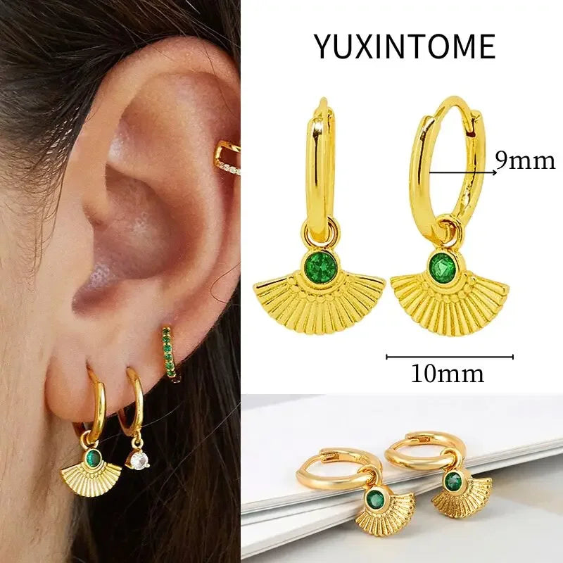 925 Sterling Silver Needle Vintage Square Round Pendant Earrings For Women Crystal Shell Geometric Earrings Fashion Jewelry