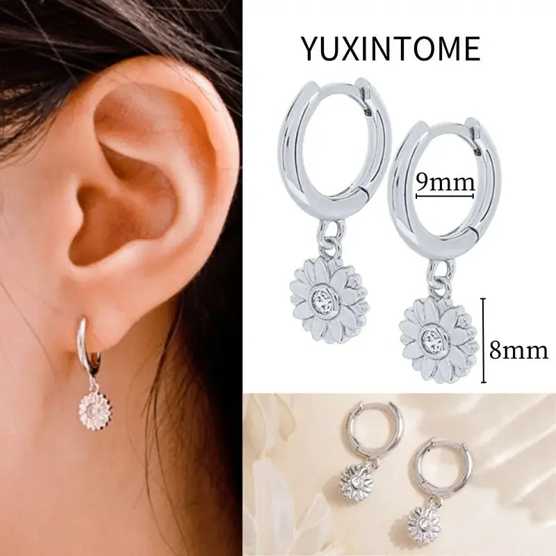 925 Sterling Silver Needle Vintage Square Round Pendant Earrings For Women Crystal Shell Geometric Earrings Fashion Jewelry