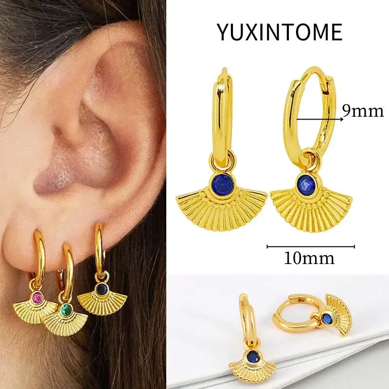 925 Sterling Silver Needle Vintage Square Round Pendant Earrings For Women Crystal Shell Geometric Earrings Fashion Jewelry