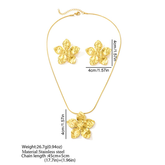 DGIDDK stainless steel flower pendant necklace earrings jewelry set ladies fashion jewelry party wedding jewelry