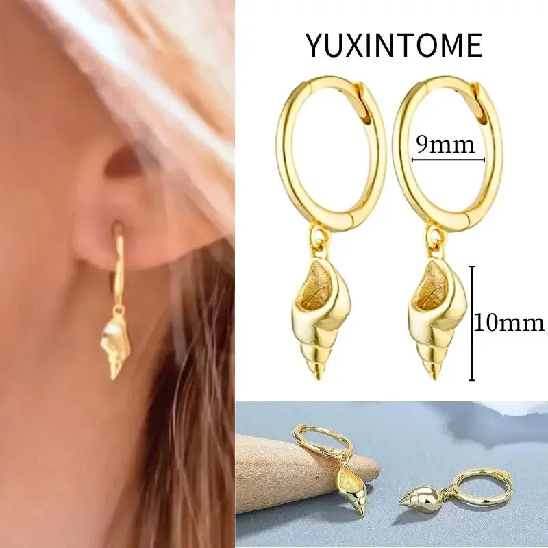 925 Sterling Silver Needle Vintage Square Round Pendant Earrings For Women Crystal Shell Geometric Earrings Fashion Jewelry